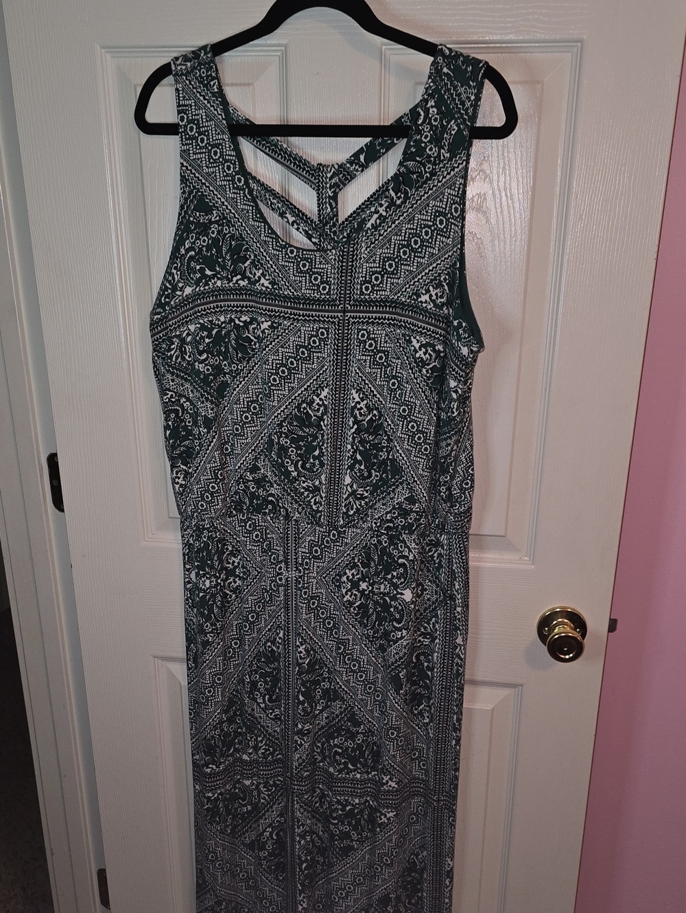 Maurices Dark Green‎ and White Patterned Maxi Dress